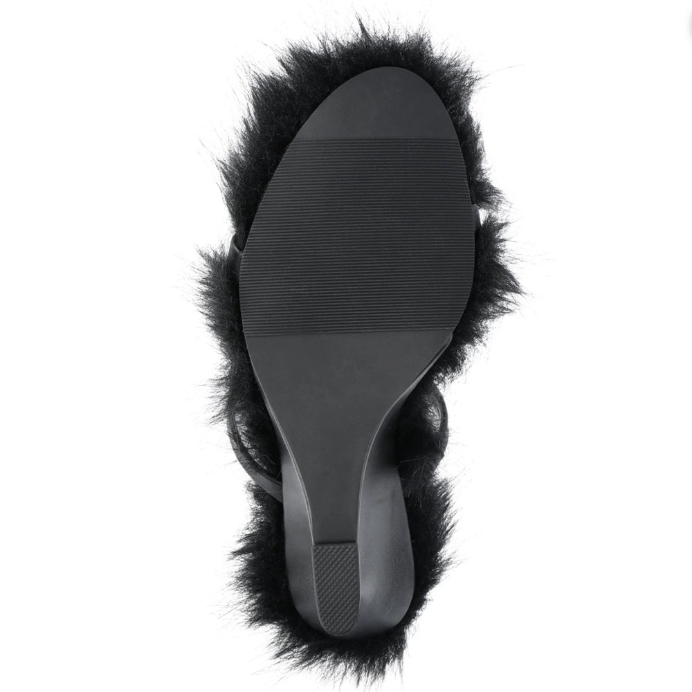 Women's Black Fur Slide Sandals size 6.5 - Picture 4 of 4